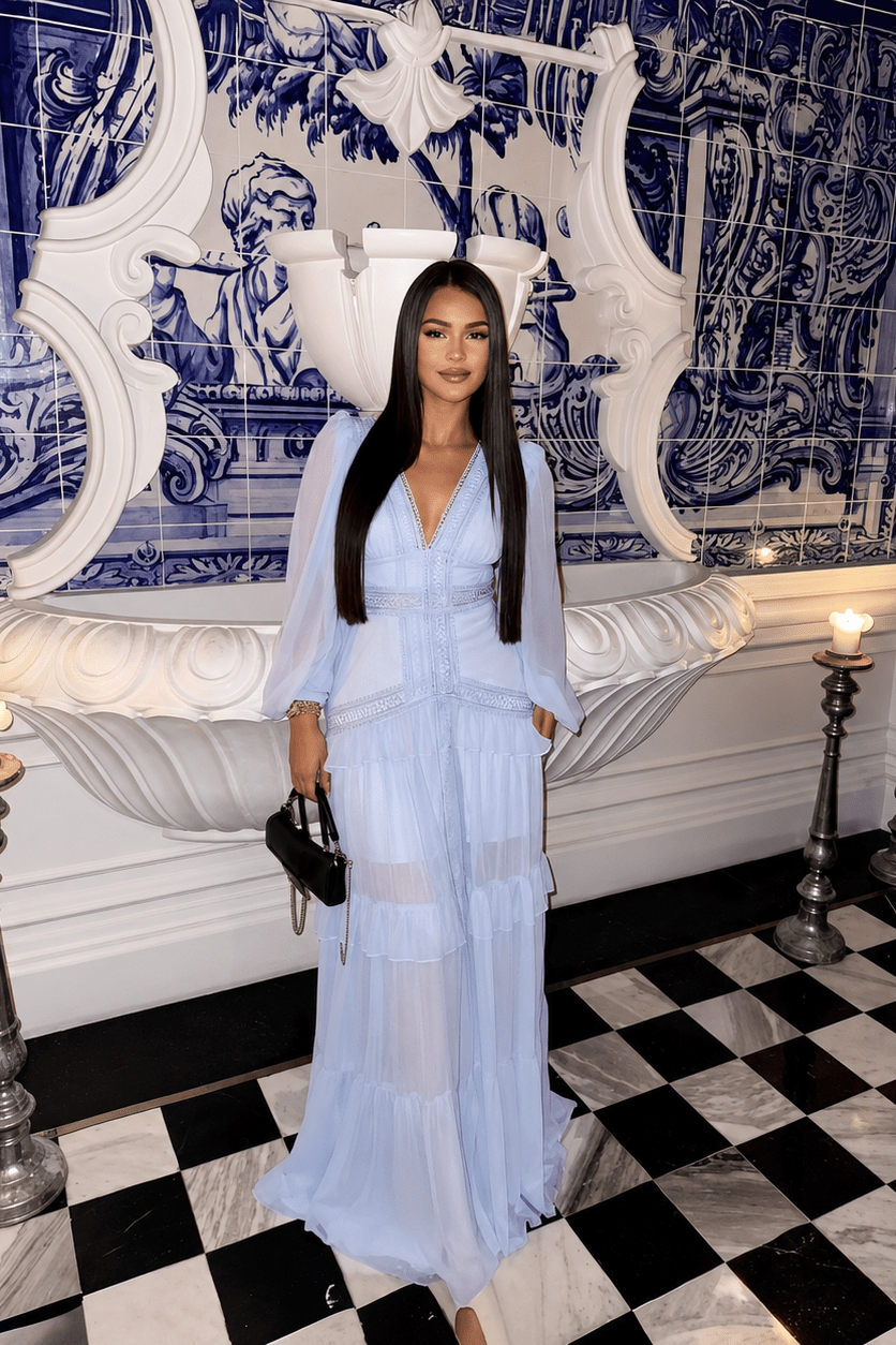 ZEYA - Imani Deep V-Neck Ruffle Maxi Dress