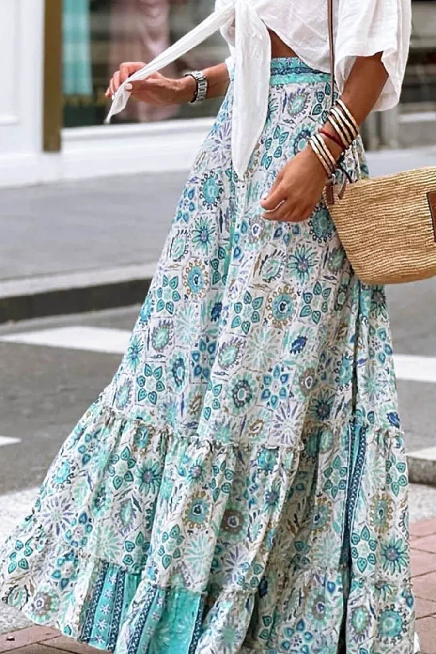 ZEYA - Imara Flowy Boho Print Ruffled Skirt
