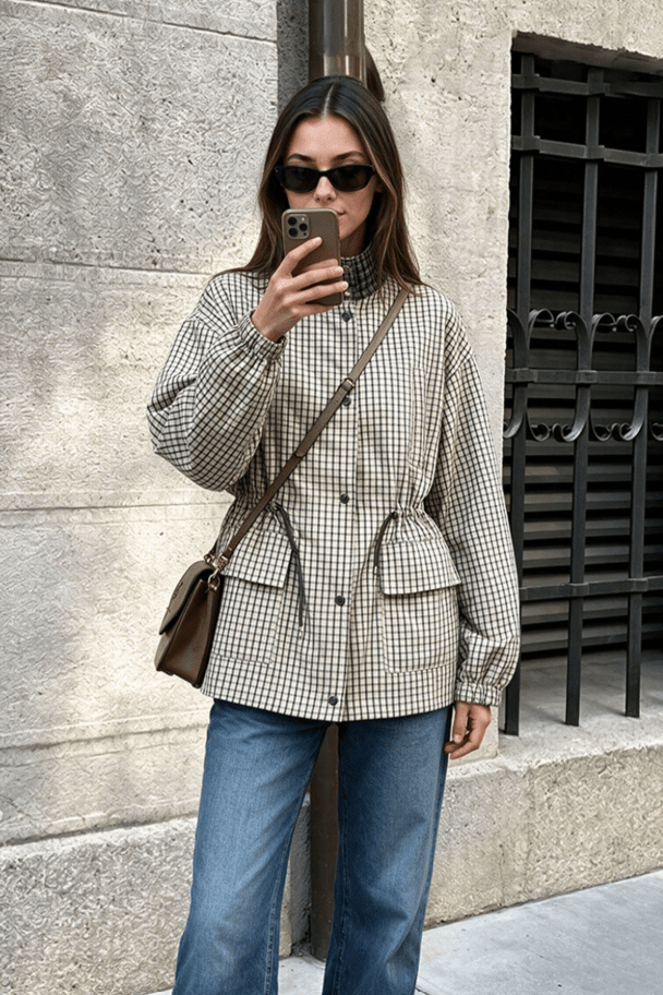 ZEYA - Isabel High-Neck Plaid Jacket