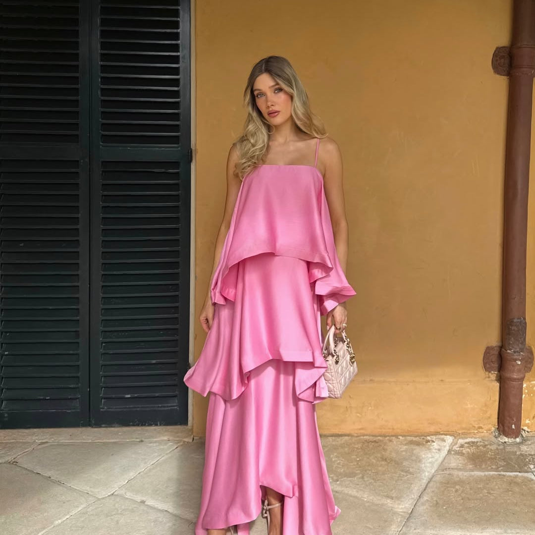 ZEYA - Jamila Tiered Ruffle Satin Maxi Dress