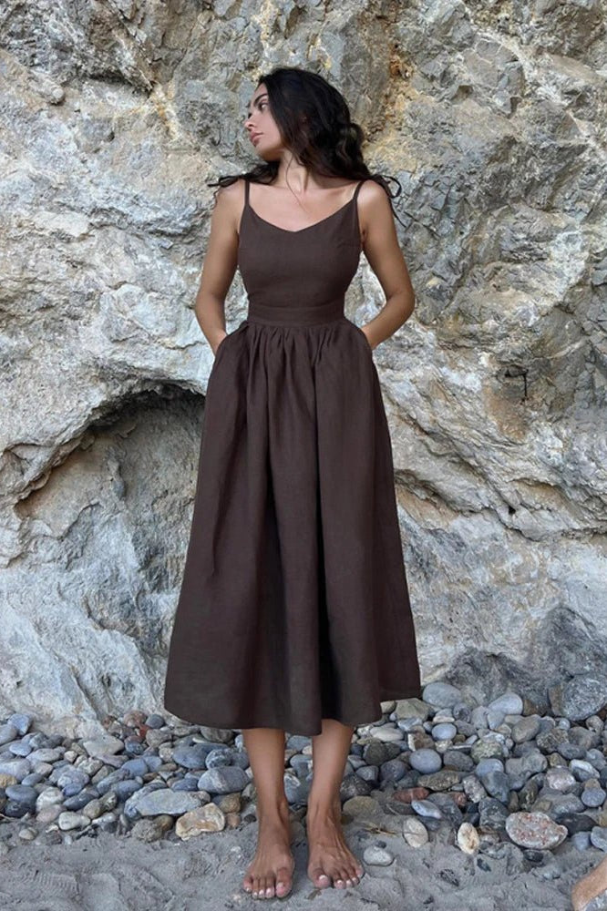ZEYA - Joanna Backless Tie-Strap Midi Dress