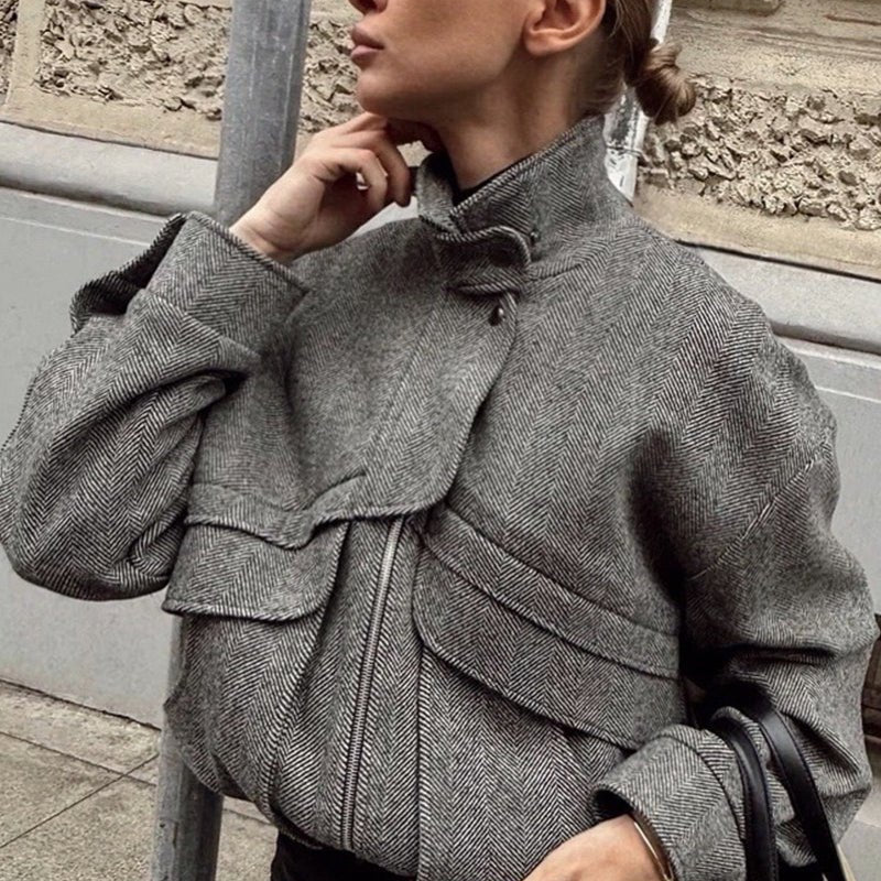 ZEYA - Lily Herringbone Stand Collar Coat