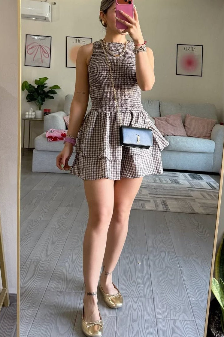 ZEYA - Linda Plaid Smocked Mini Dress