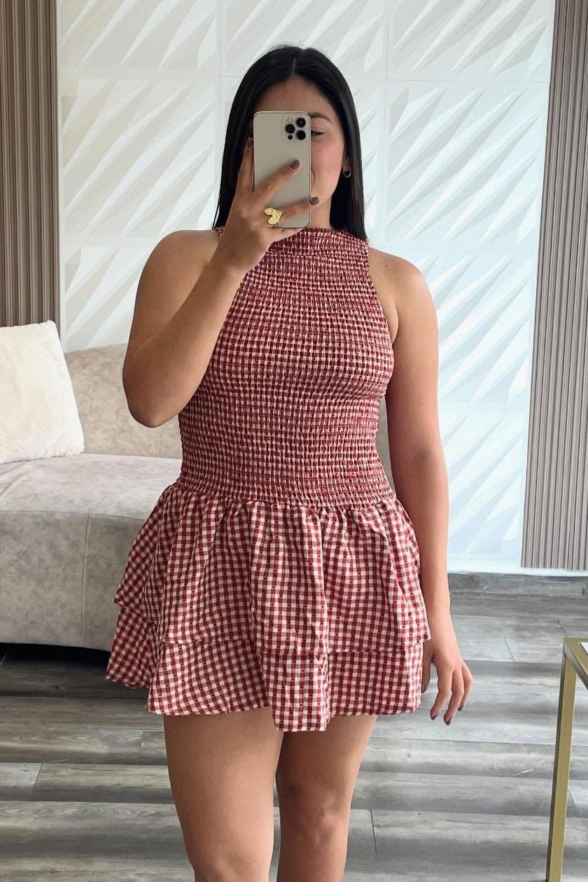 ZEYA - Linda Plaid Smocked Mini Dress