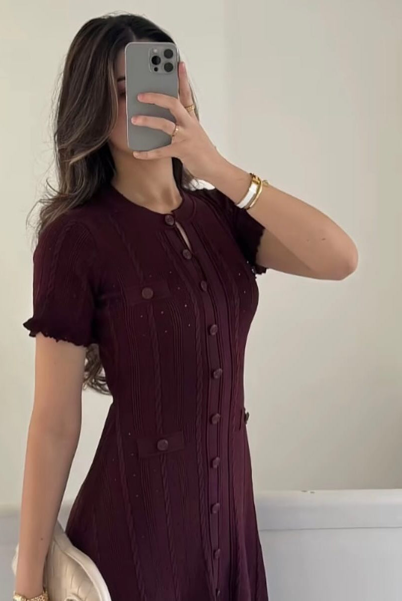 ZEYA - Margot Button-Front Knit Midi Dress