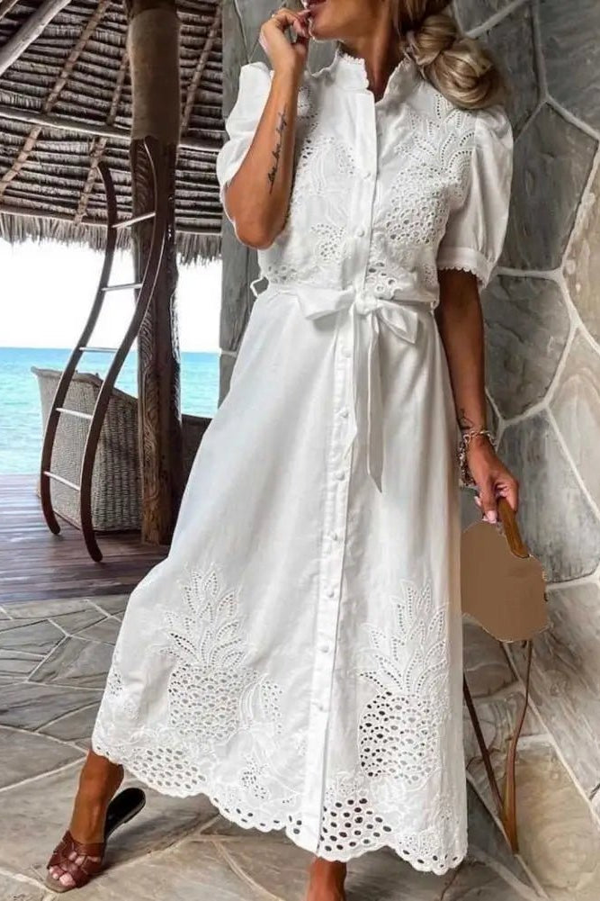 ZEYA - Margot Embroidered Lace-Up Maxi Dress