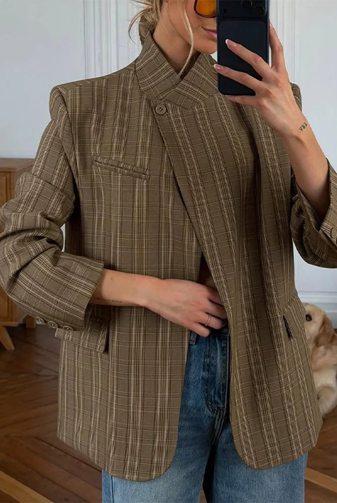 ZEYA - Melanie Plaid Stand Collar Blazer