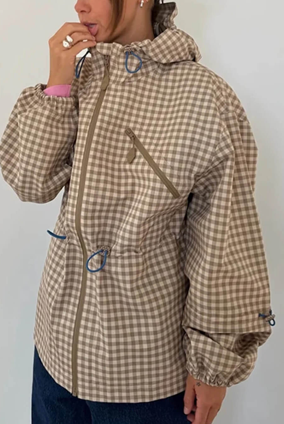 ZEYA - Miriam Plaid Hooded Trench Jacket