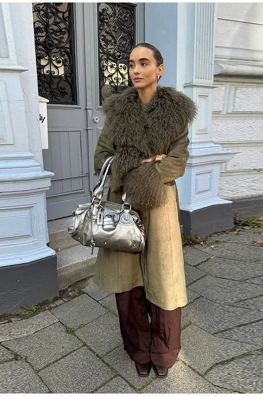 ZEYA - Naomi Patchwork Faux Fur Collar Coat