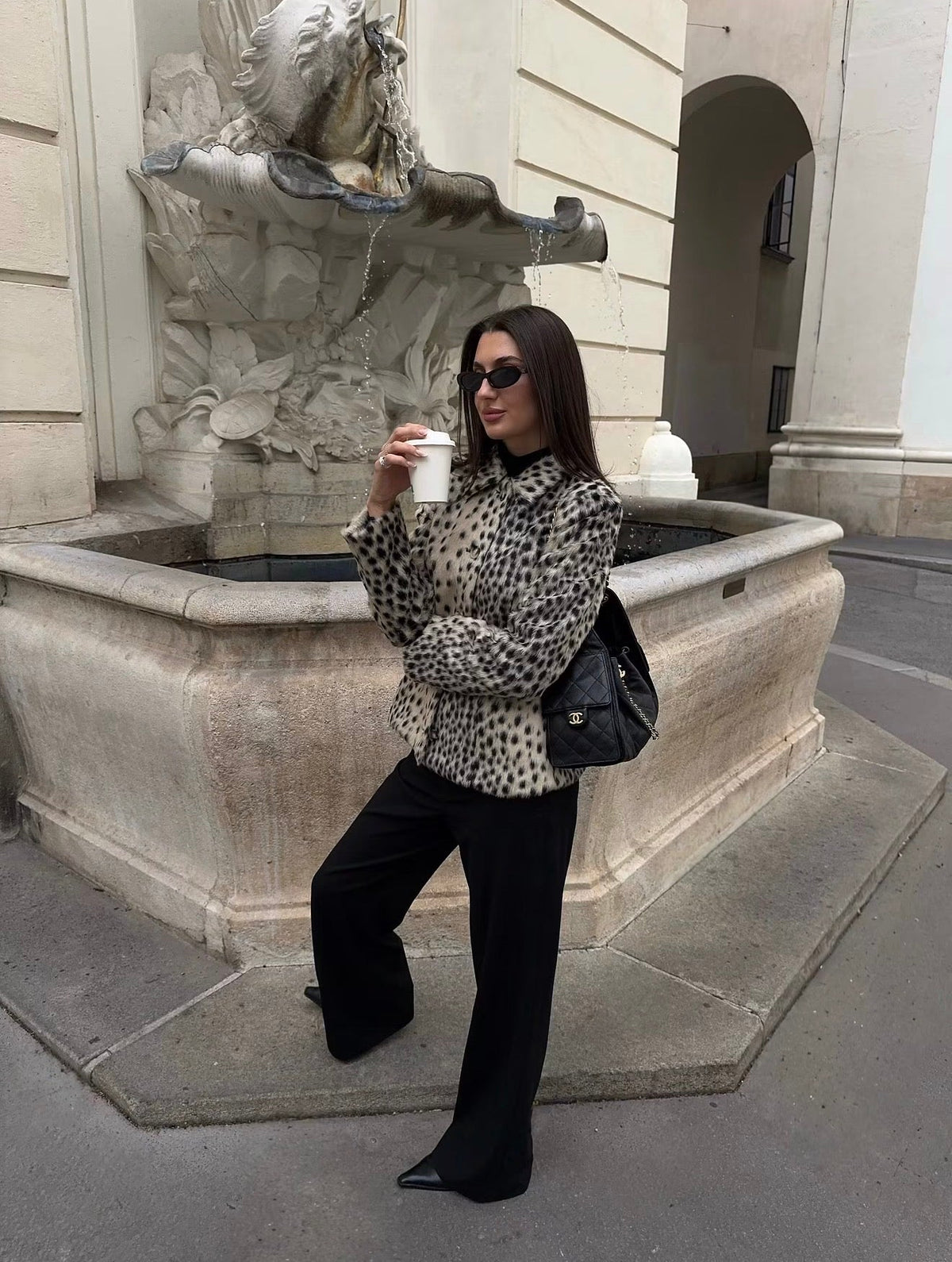 ZEYA - Natalie Leopard Faux Fur Lapel Coat