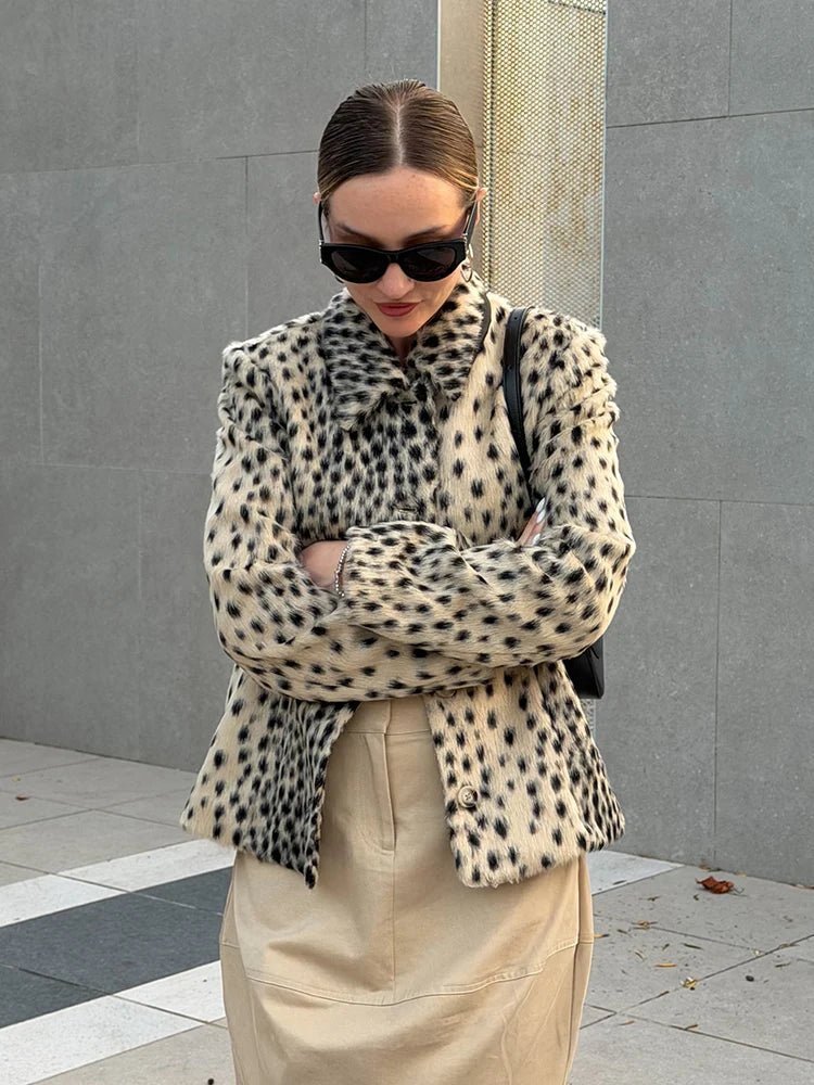 ZEYA - Natalie Leopard Faux Fur Lapel Coat