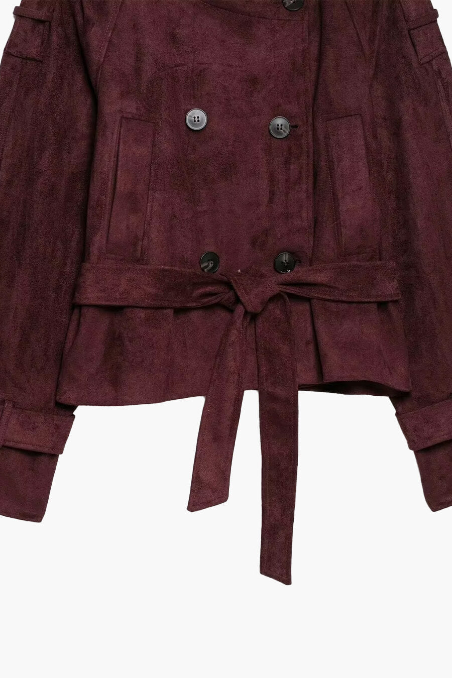 ZEYA - Nicole Funnel Neck Faux Suede Belted Jacket