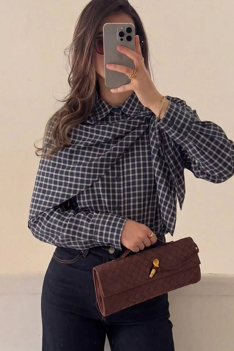 ZEYA - Nicole Plaid Scarf-Tie Shirt