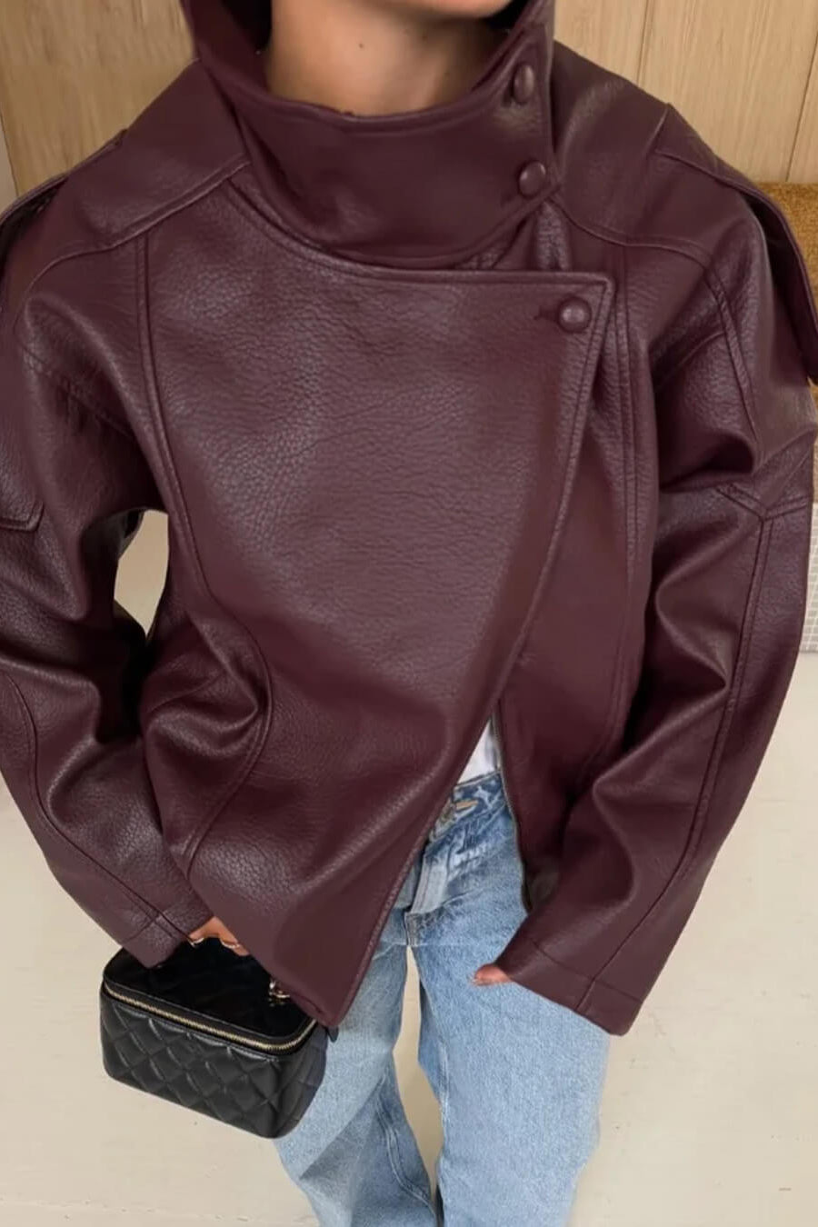ZEYA - Nikka Faux Leather Stand Collar Jacket