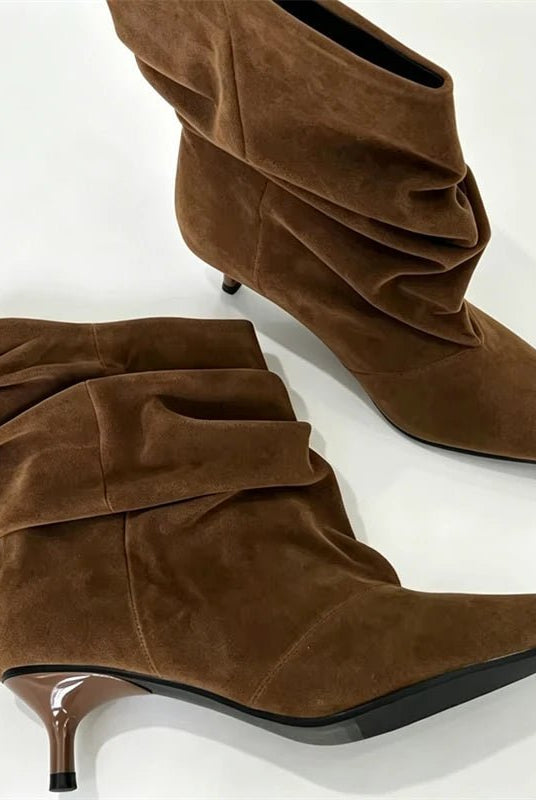 ZEYA - Nina Faux Suede Ruched Ankle Boots