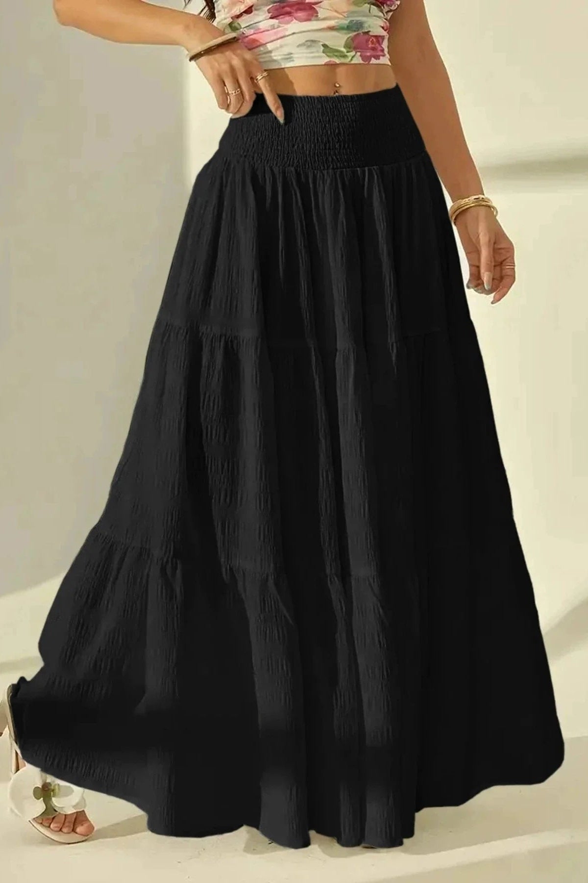 ZEYA - Octavia Tiered Maxi Skirt Elastic Waist