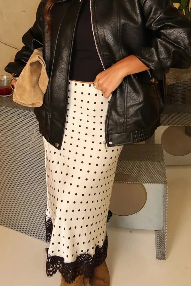 ZEYA - Rosemary Polka Dot Lace Trim Midi Skirt