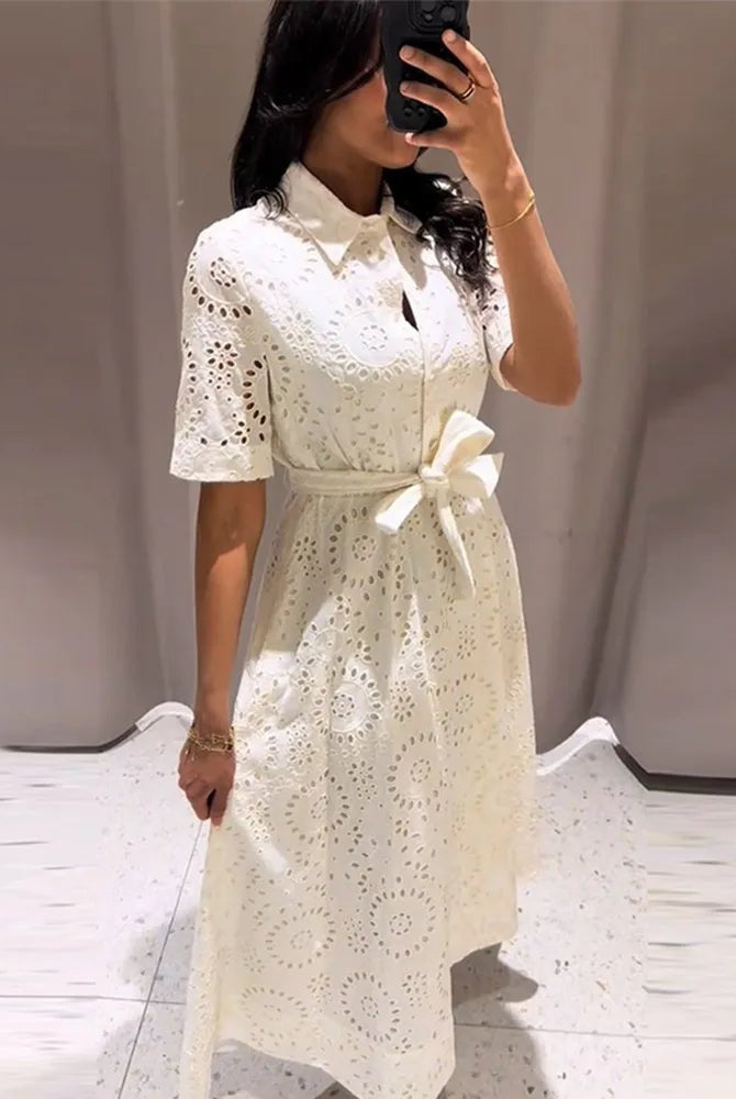 ZEYA - Rosie Embroidered Belted Midi Dress