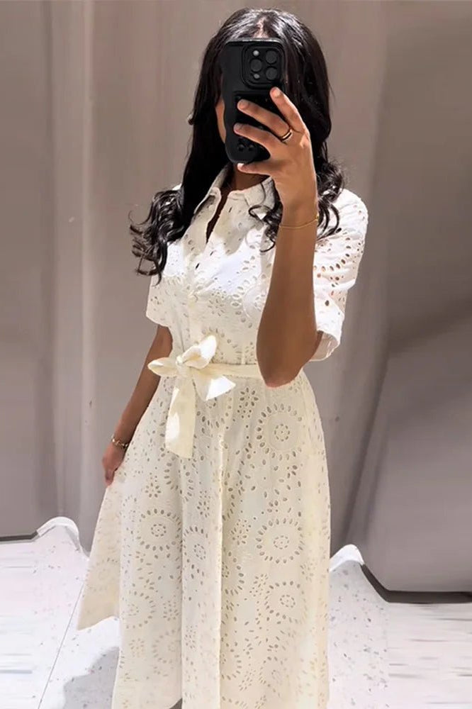 ZEYA - Rosie Embroidered Belted Midi Dress
