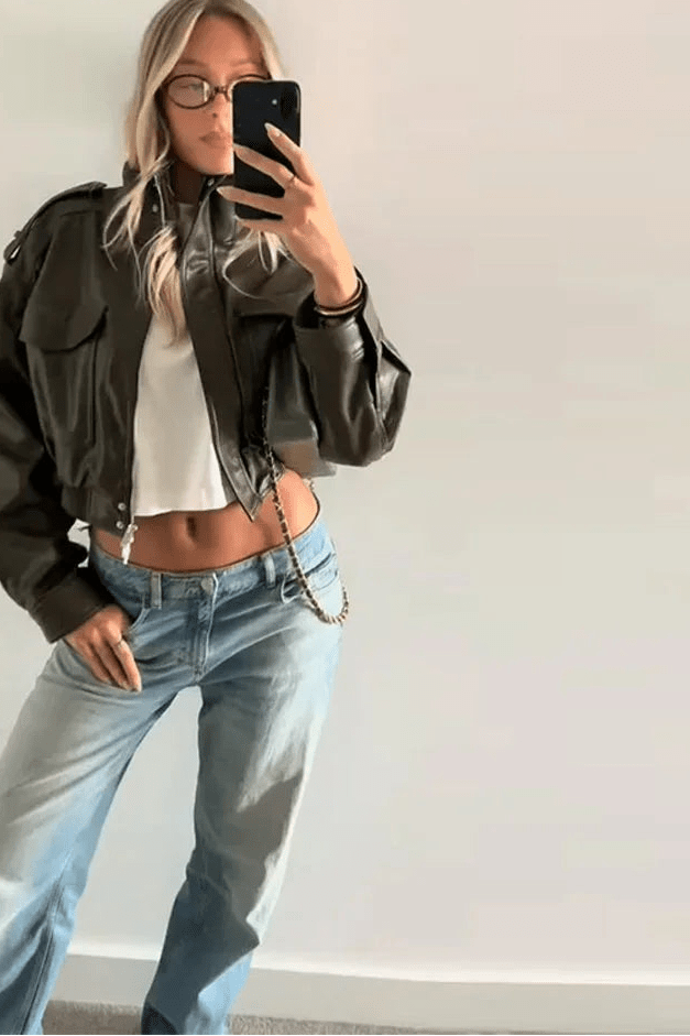 ZEYA - Sofia Faux Leather Bomber Jacket