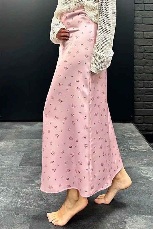 ZEYA - Sophia High Waist Satin Printed Midi Skirt