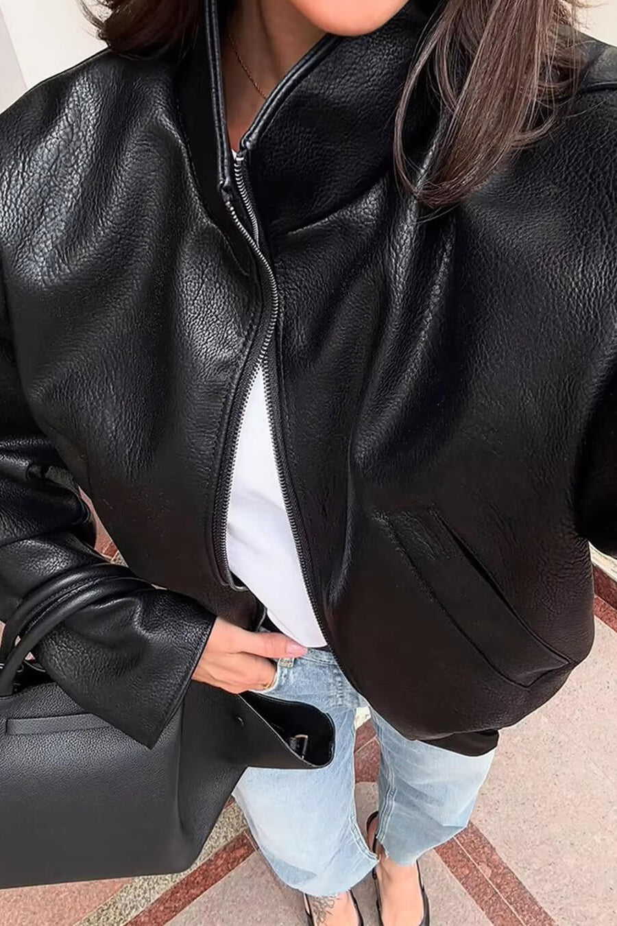 ZEYA - Soria Zip Up Leather Jacket