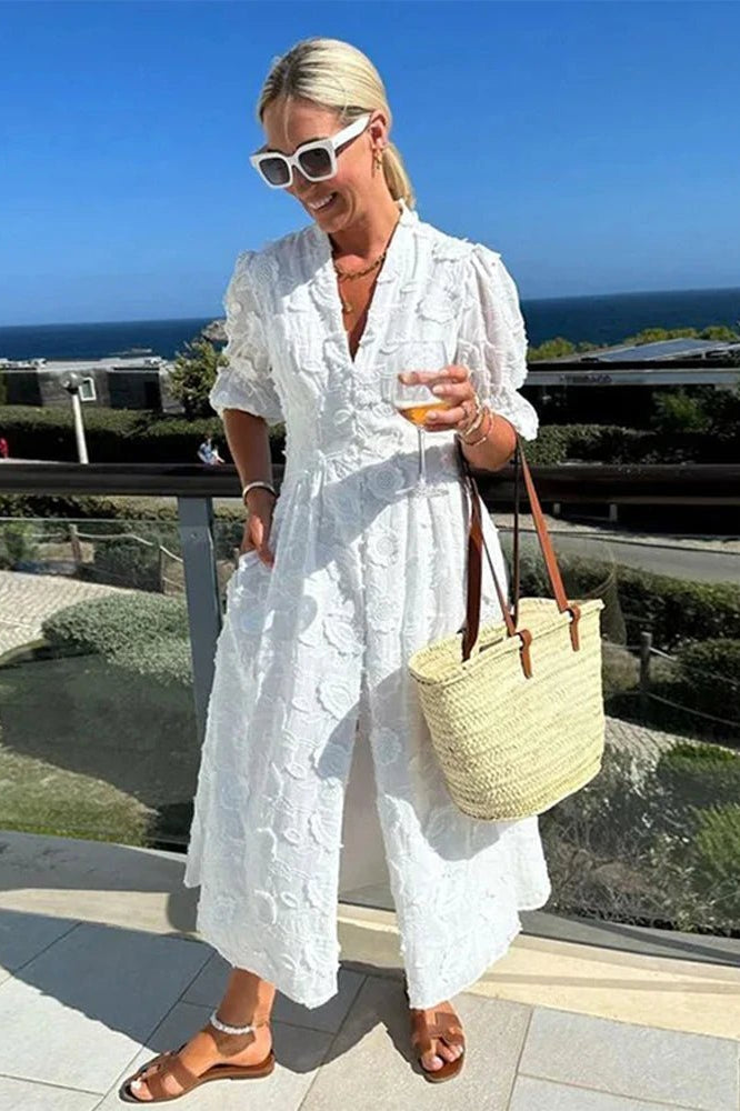 ZEYA - Teresa Embroidered Lace V-Neck Midi Dress