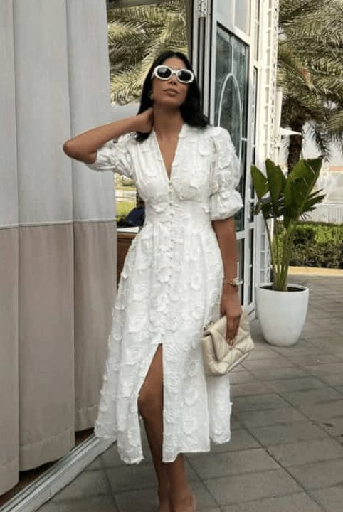 ZEYA - Teresa Embroidered Lace V-Neck Midi Dress