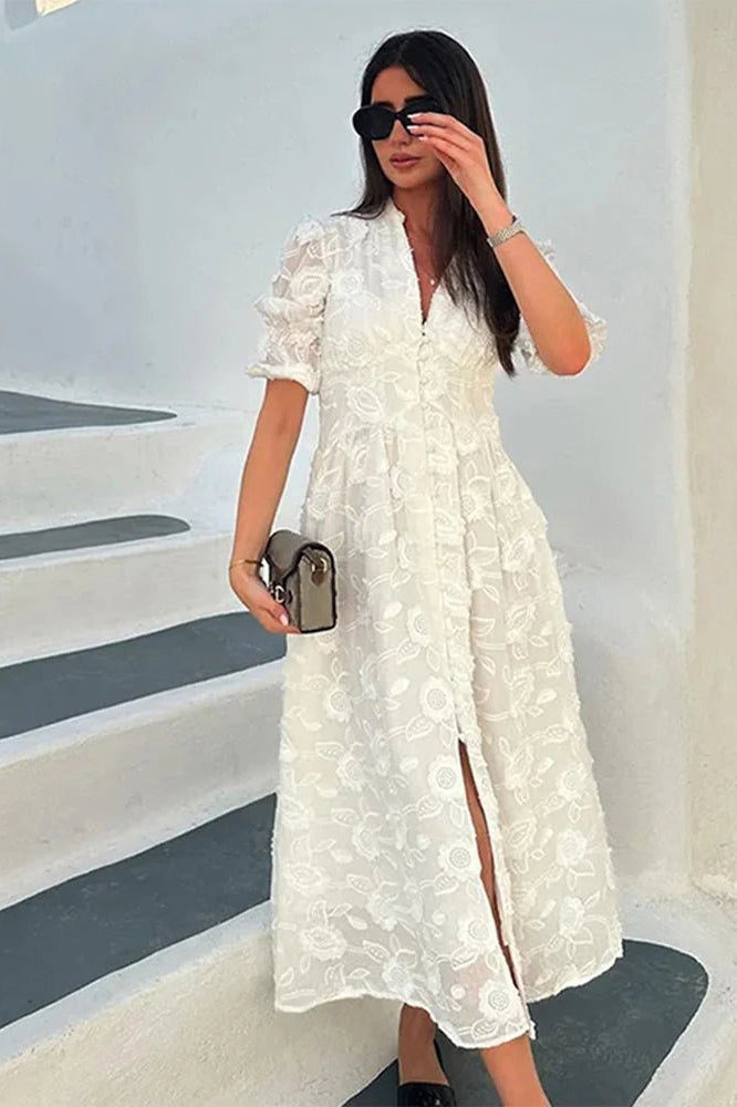 ZEYA - Teresa Embroidered Lace V-Neck Midi Dress