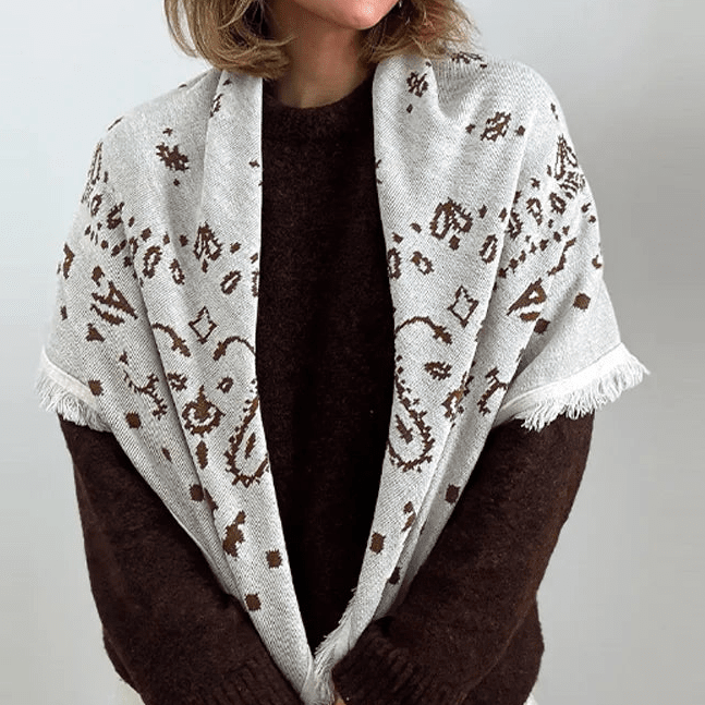 ZEYA - Terry Knitted Fringed Square Scarf