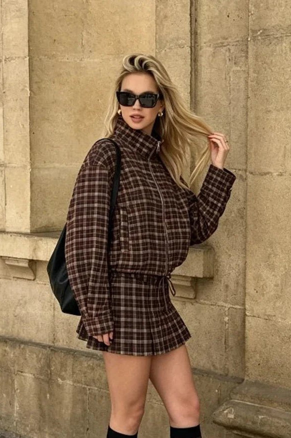 ZEYA - Tessa Checked Jacket & Mini Skirt Set