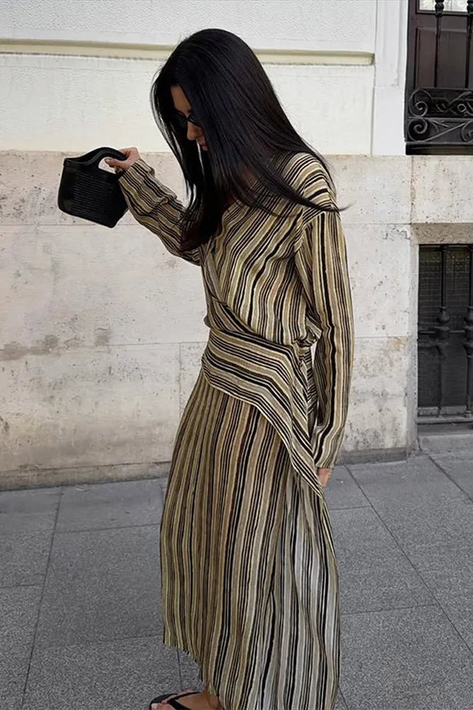 ZEYA - Tessa Striped V-Neck Maxi Dress
