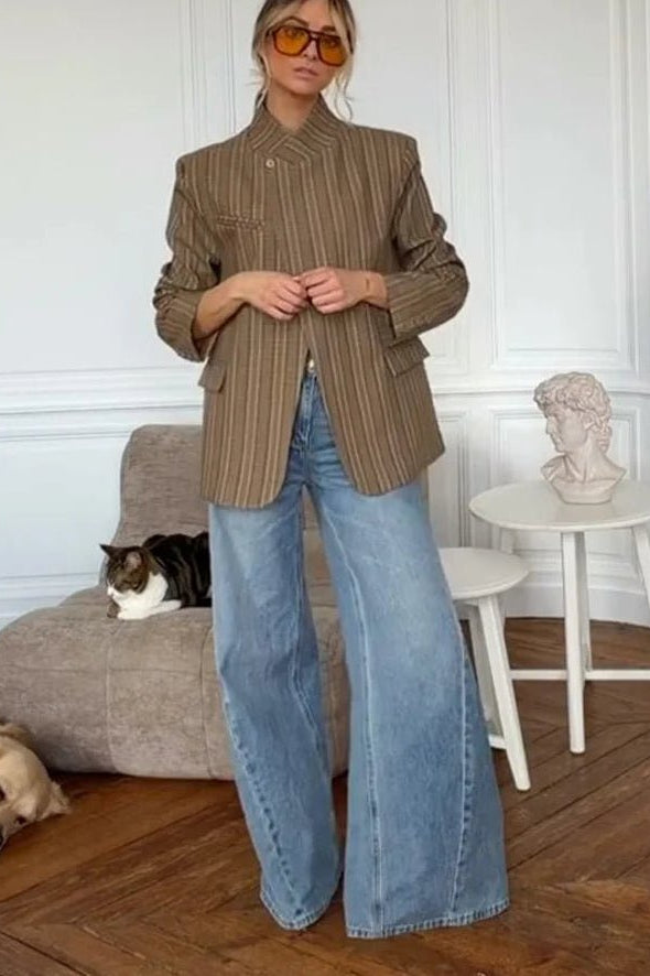 ZEYA - Willow Stand Collar Striped Suit Jacket