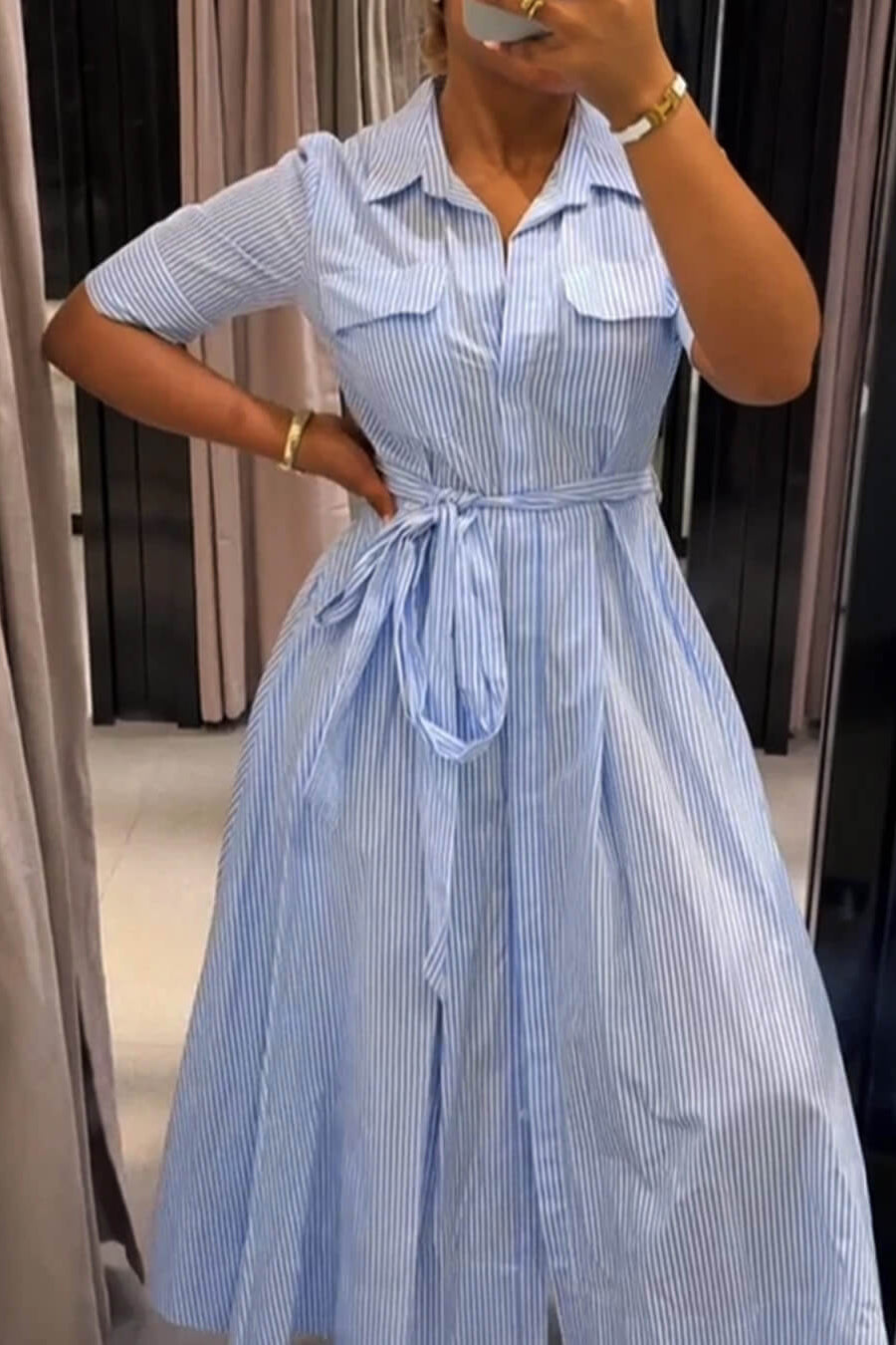 ZEYA - Winona Striped Lace-Up Collar Maxi Dress