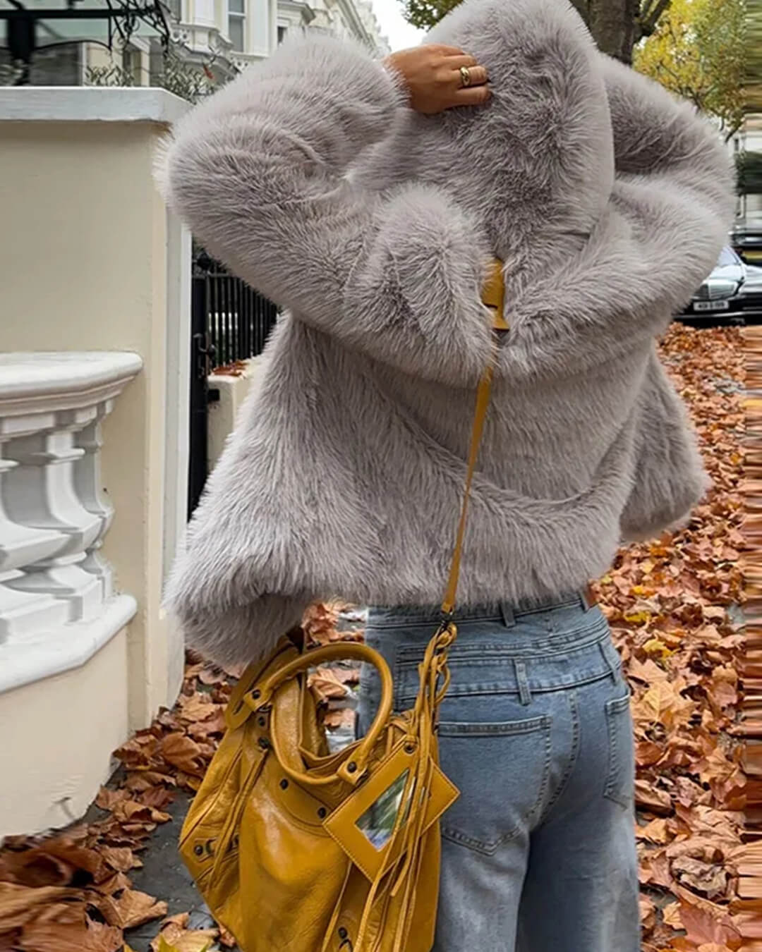 Dana Faux Fur Hooded Women's Jacket - Light Gray Winter Coat for Women 4