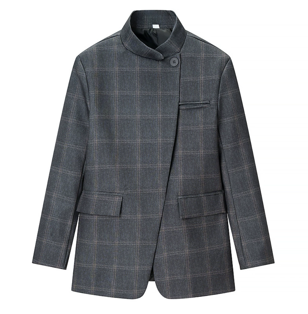 Melanie Plaid Stand Collar Blazer