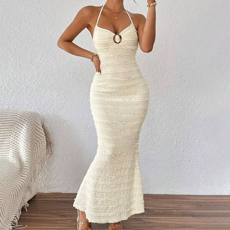 Margot robe longue halter à volants
