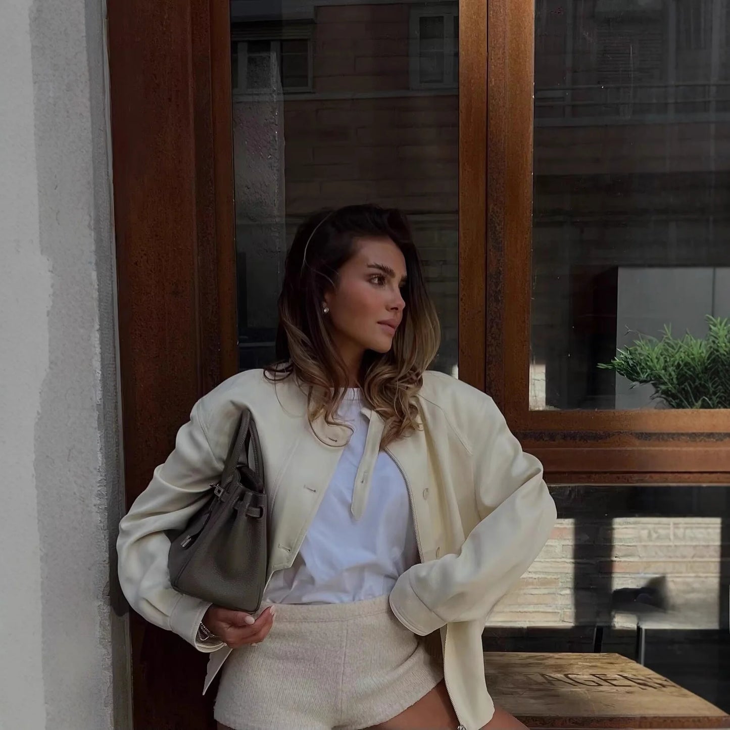 Naomi Stand Collar Jacket with Button Details