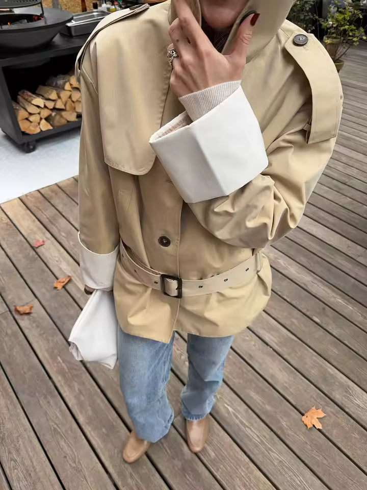 Trench-coat ceinturé Evelyn à poignets contrastés