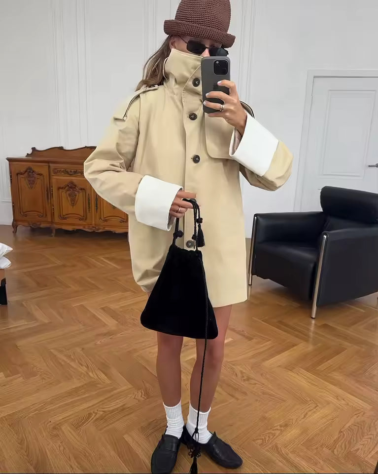 Trench-coat ceinturé Evelyn à poignets contrastés