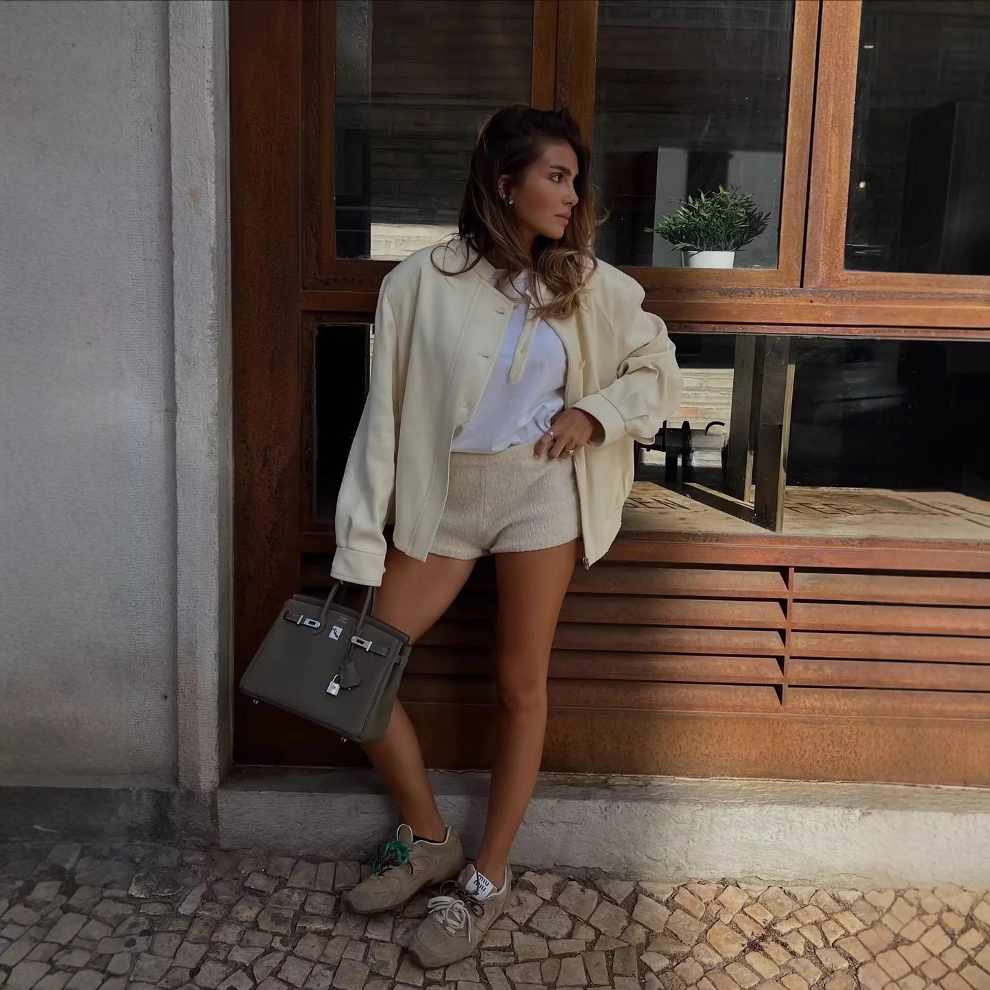 Naomi Stand Collar Jacket with Button Details