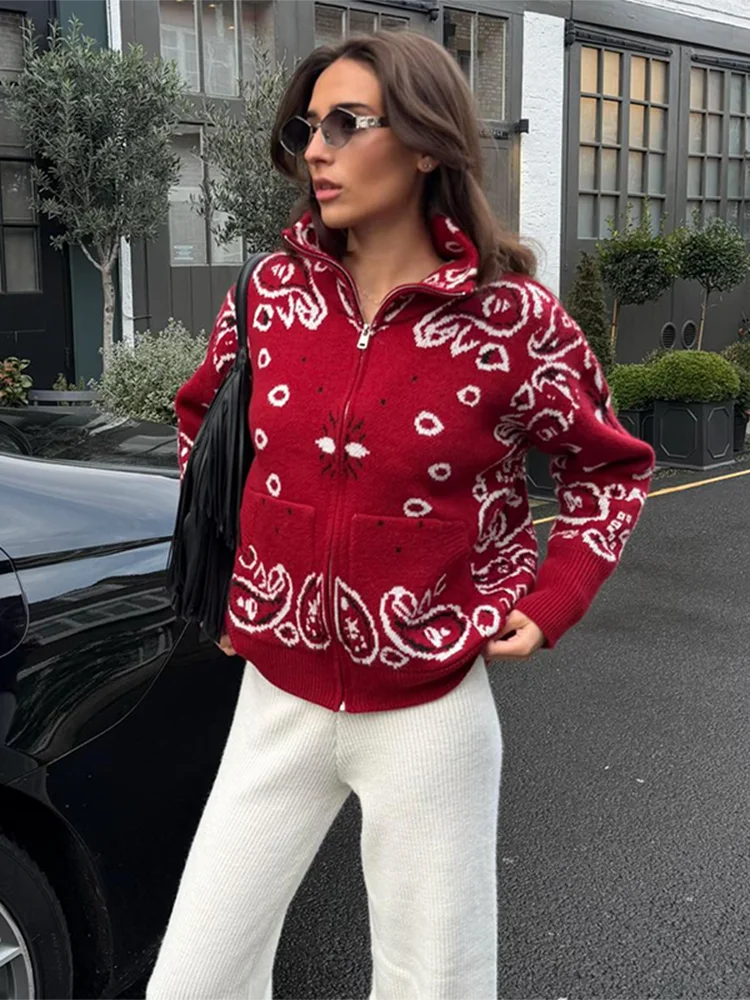 Melanie Veste tricot zippée motif cachemire
