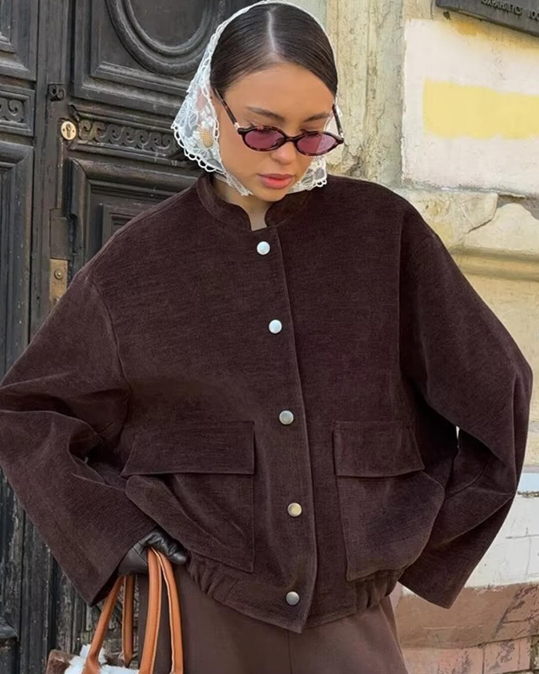 Veste en velours côtelé marron Cassy