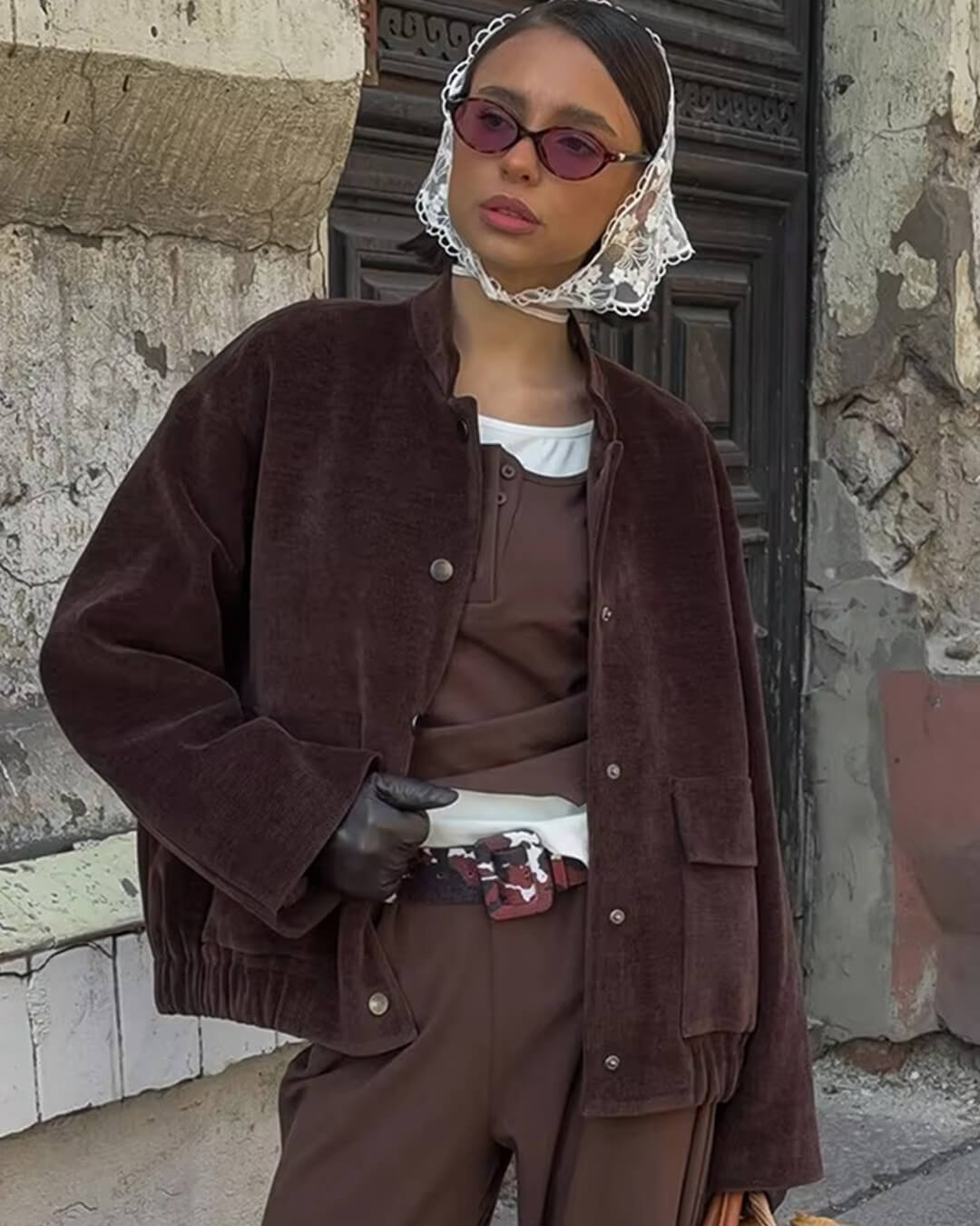 Veste en velours côtelé marron Cassy