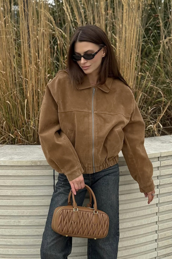 Daniela Suede Zip-Up Bomber Jacket