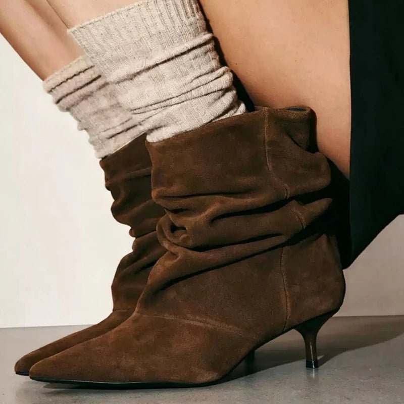 Bottines plissées en daim synthétique Nina