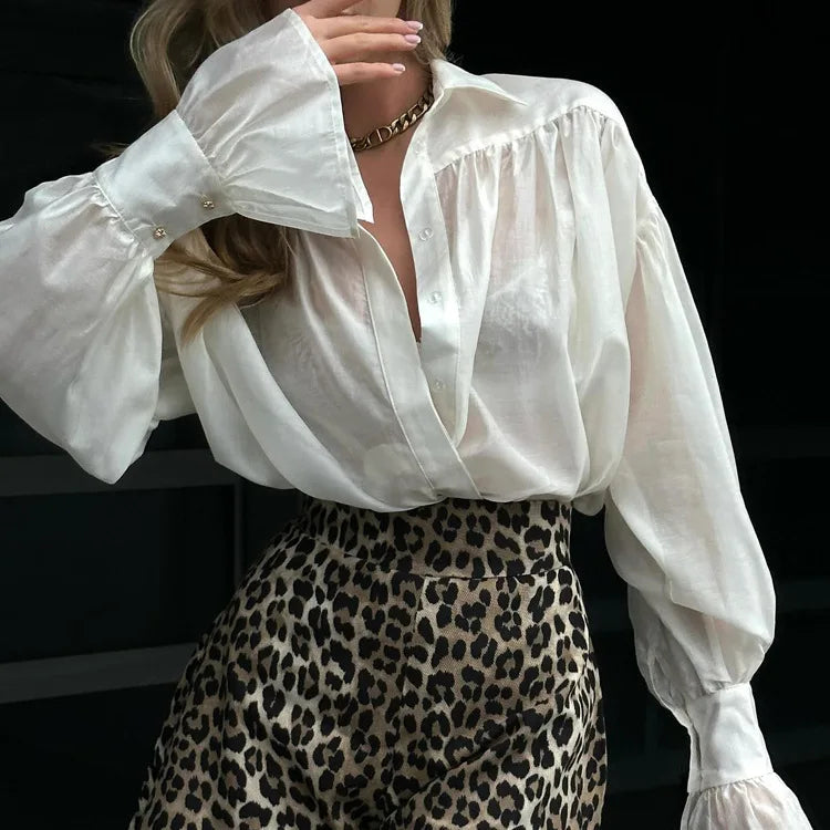 Jane Oversized Ribbon-Tie Puff Sleeve Shirt