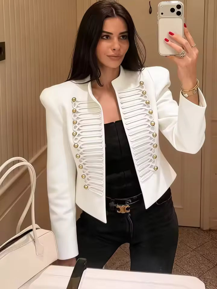 ZEYA Denise Military Faux Leather Jacket in White