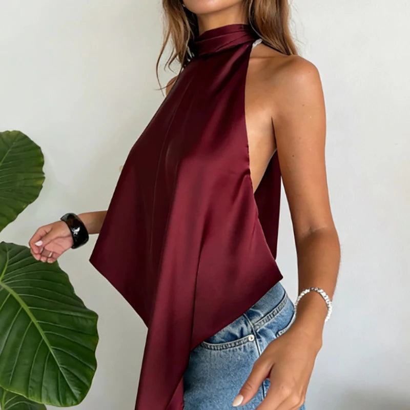 Top dos nu Ava en soie à col halter