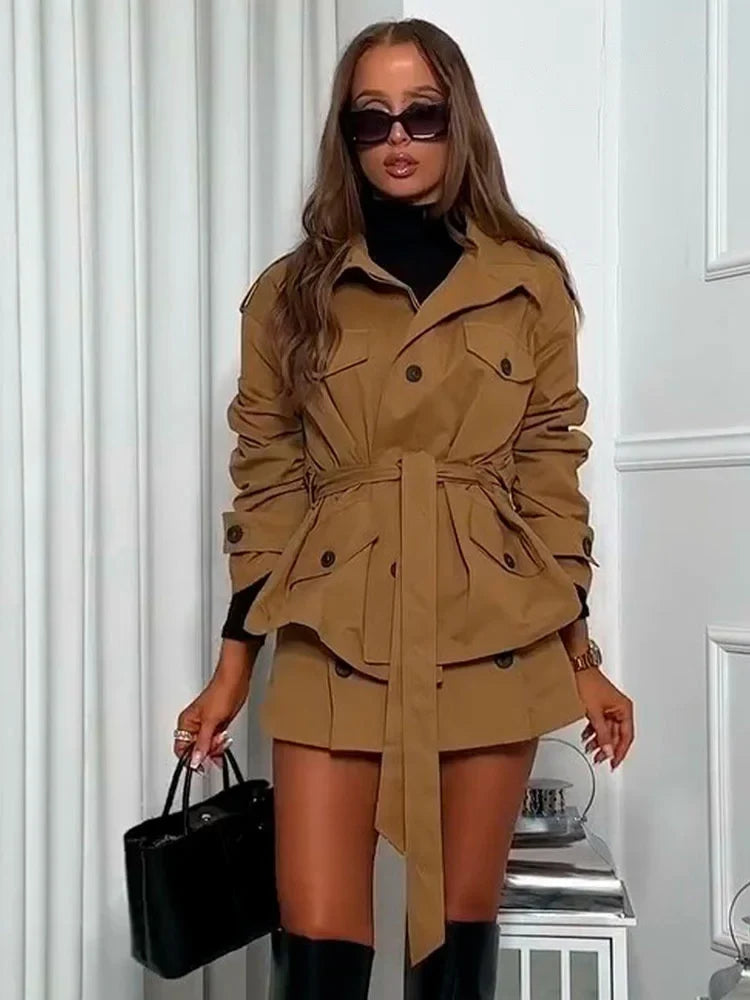 Emily High Collar Belted Jacket & Skort Set